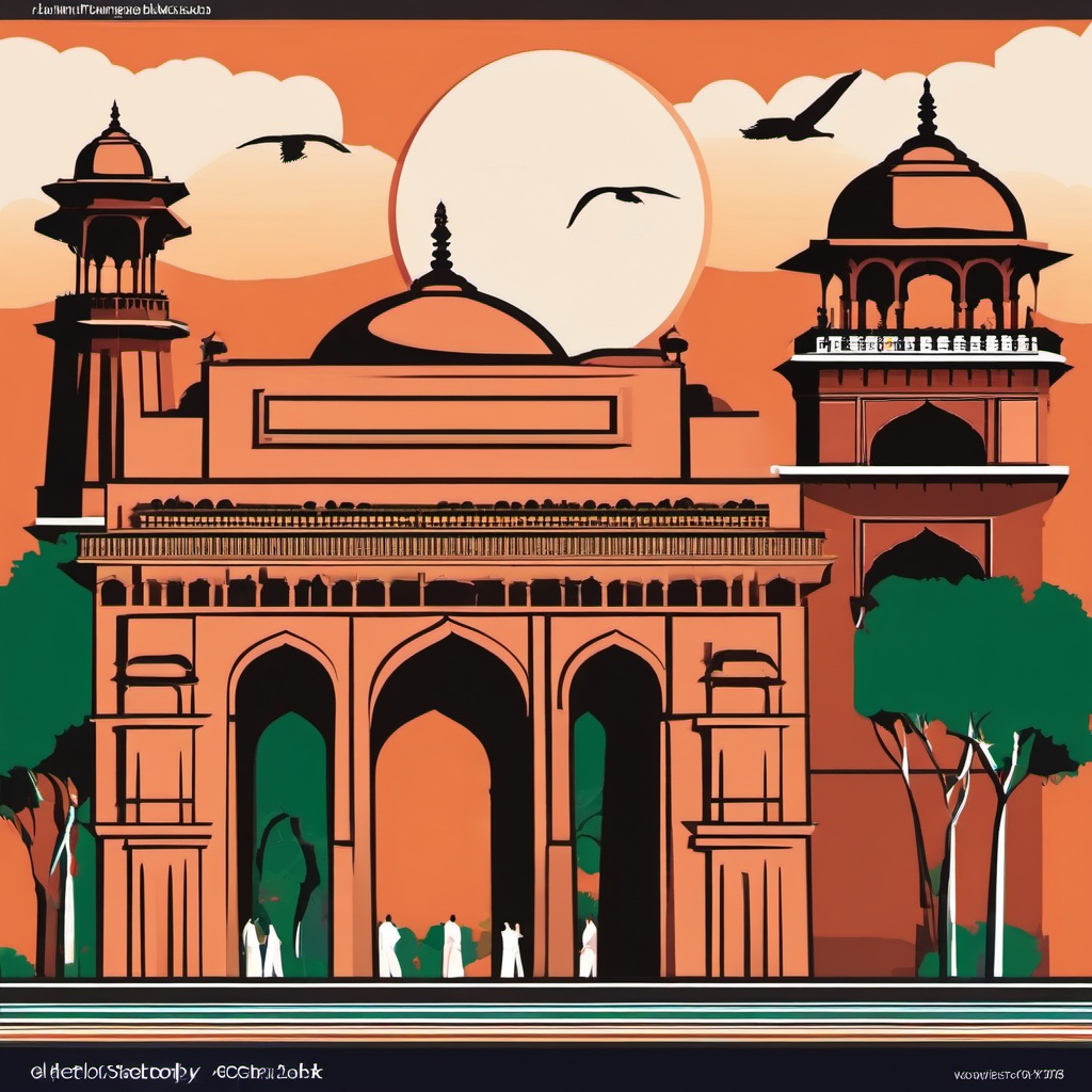 New Delhi clipart - India Gate and Jama Masjid in India,  color vector clipart