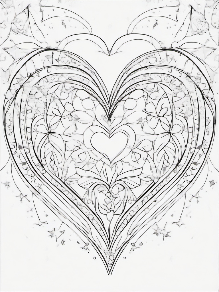 Hearts with Glowing Stars Coloring Pages - Radiant Hearts with Starry Effects  minimal black outline printable sheet, coloring page