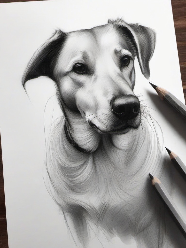 pencil sketch of a dog  minimal rough sketch scribbles,doodles,black and white