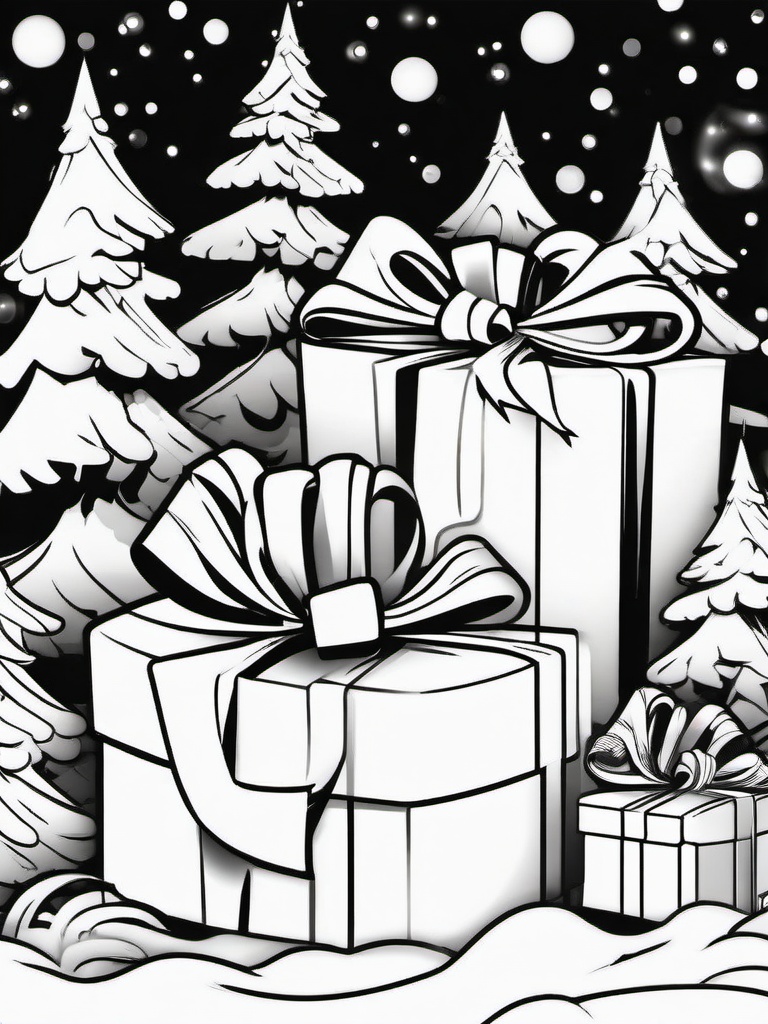 Christmas Coloring Pages Presents  outling,coloring pages,black and whit