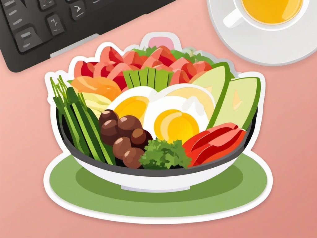 Cobb Salad Sticker - Enjoy a satisfying Cobb salad, featuring a colorful array of fresh vegetables, eggs, and protein, , sticker vector art, minimalist design