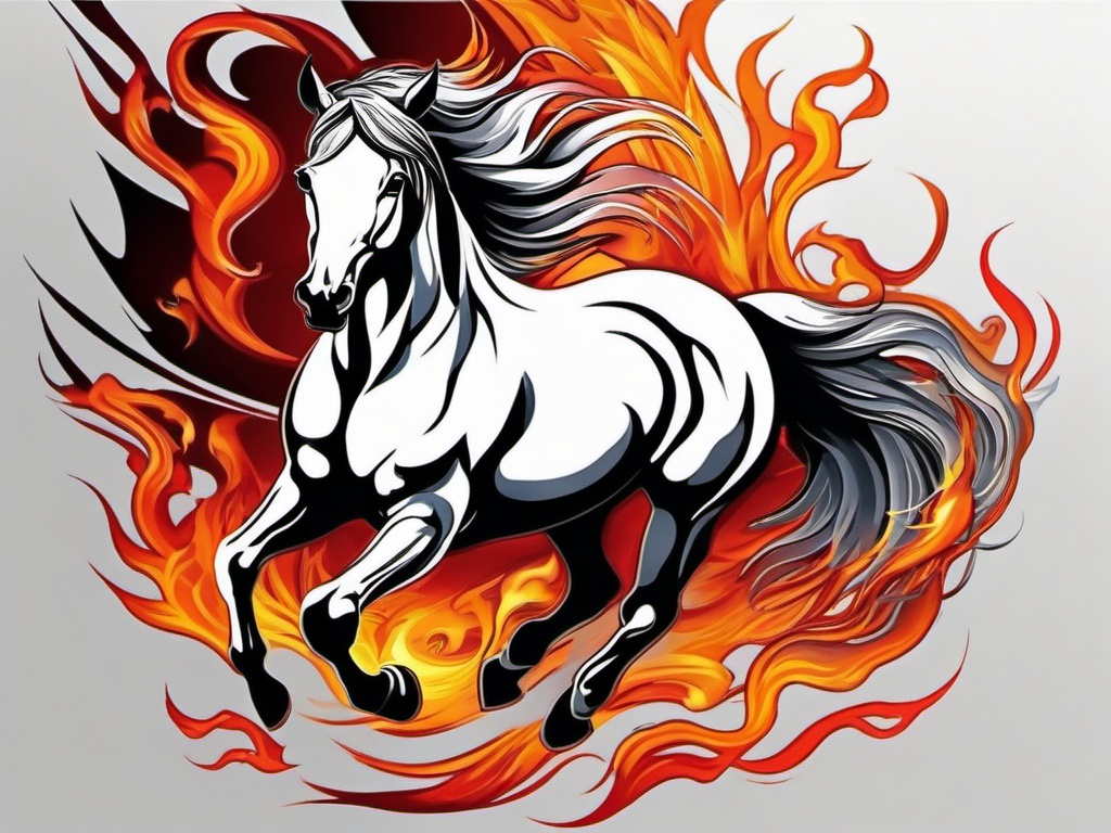 flaming horse tattoo  simple color tattoo,white background