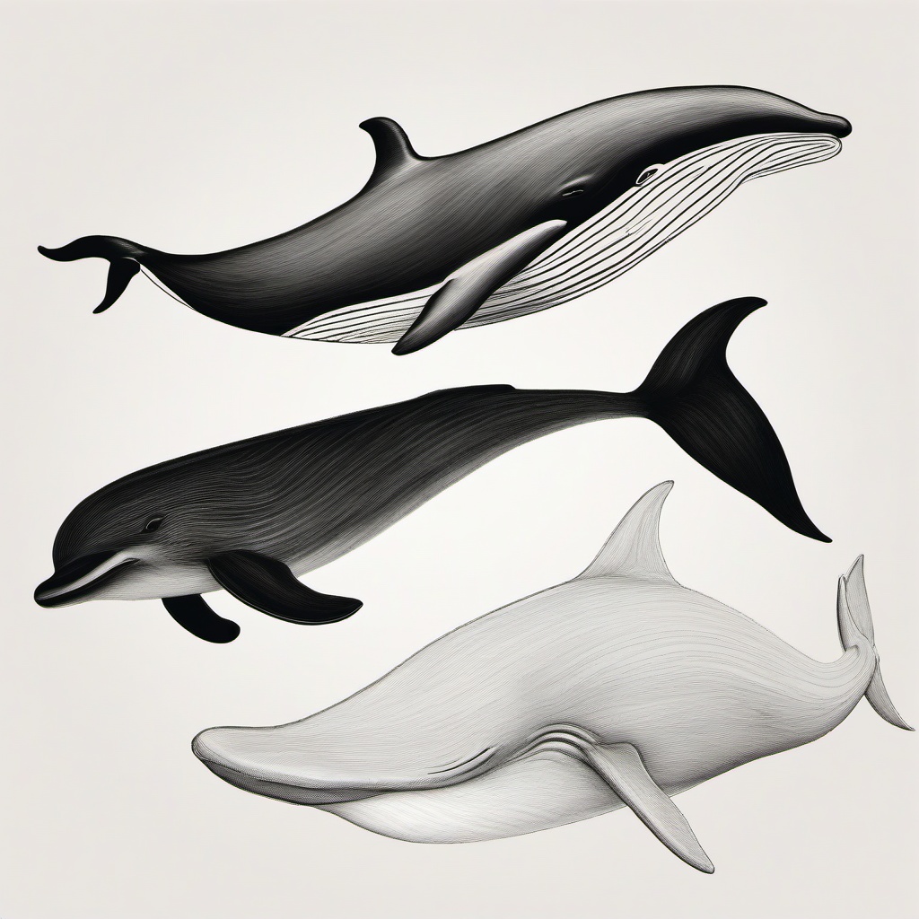 drawing of a whale and a dolphin  minimal rough sketch scribbles,doodles,black and white