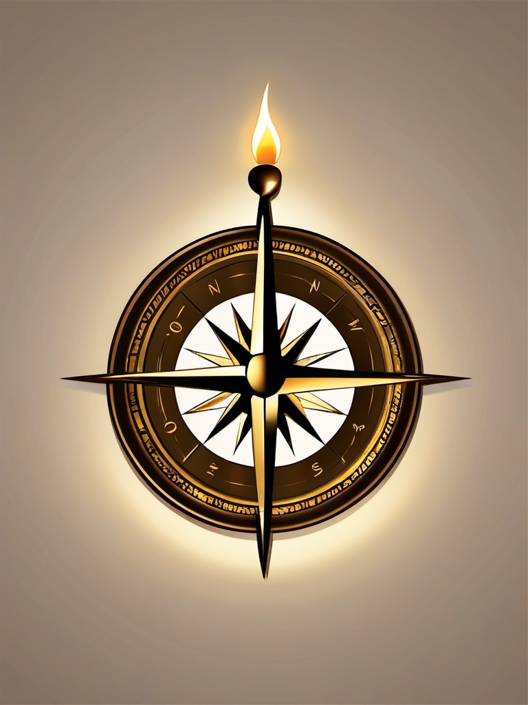 Compass Clipart - Antique brass compass pointing north under candlelight.  color clipart, minimalist, vector art, 