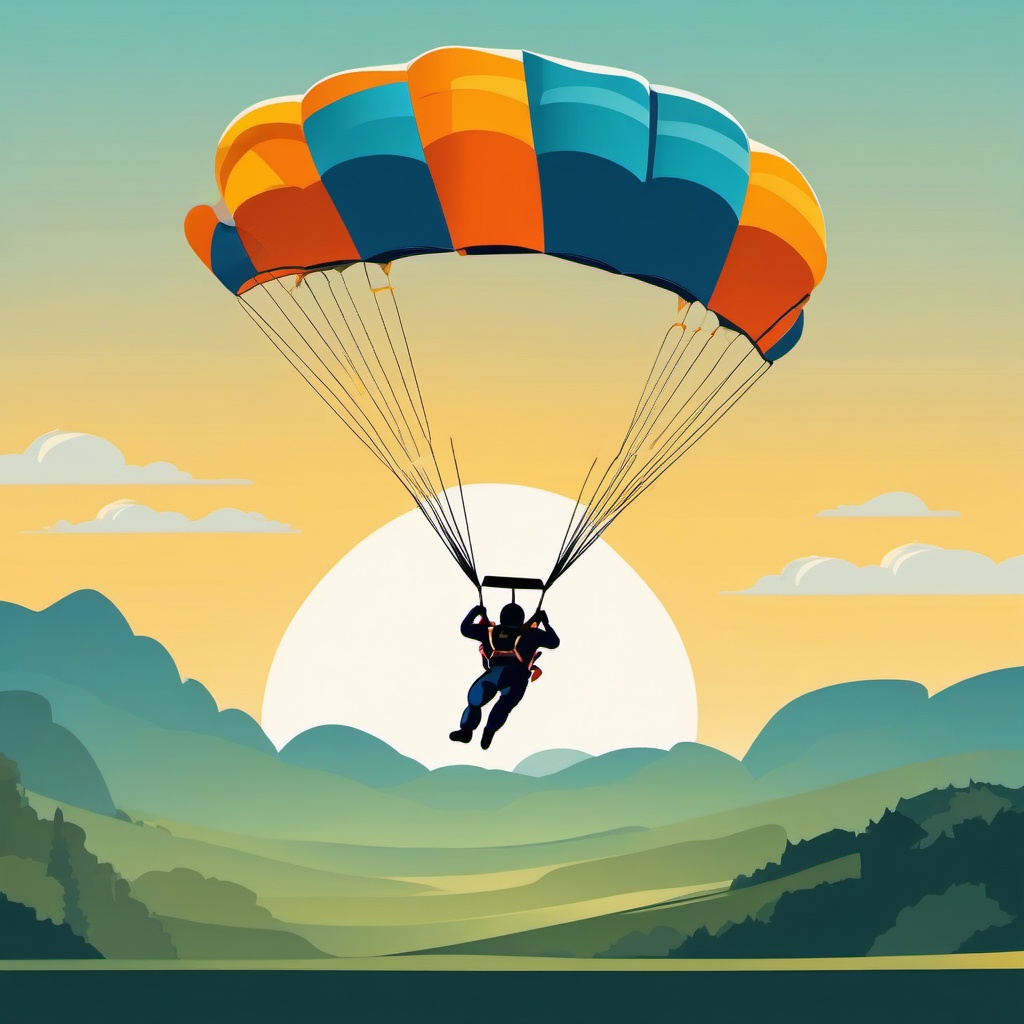 Skydiving Landing Clipart - A skydiver making a safe landing with a parachute.  color vector clipart, minimal style