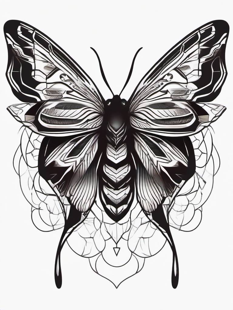 Large Moth Tattoo - Make a statement with a large and visually striking tattoo featuring an oversized moth design.  simple vector color tattoo, minimal, white background