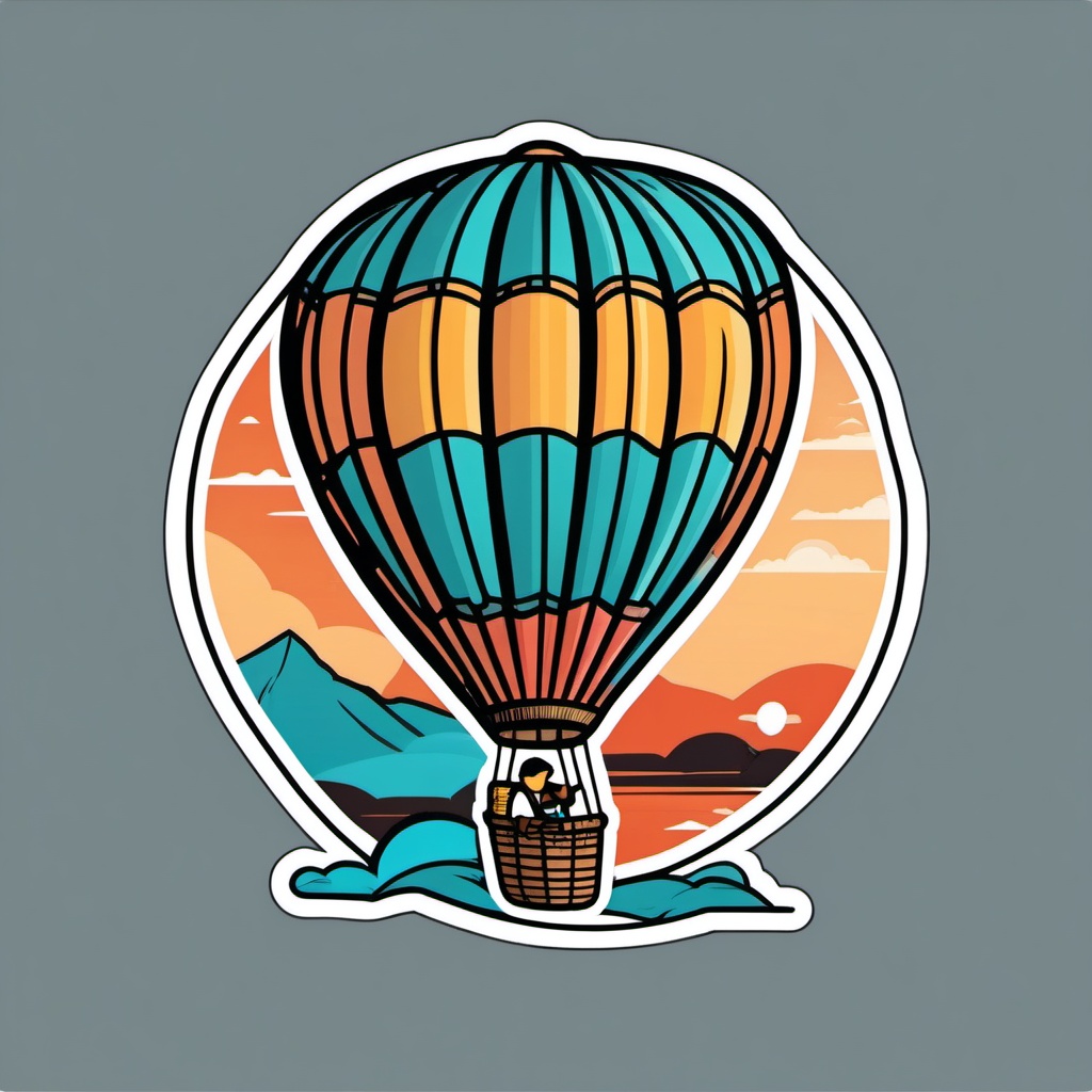 Hot Air Balloon Adventure Sticker - Adventurous hot air balloon ride, ,vector color sticker art,minimal