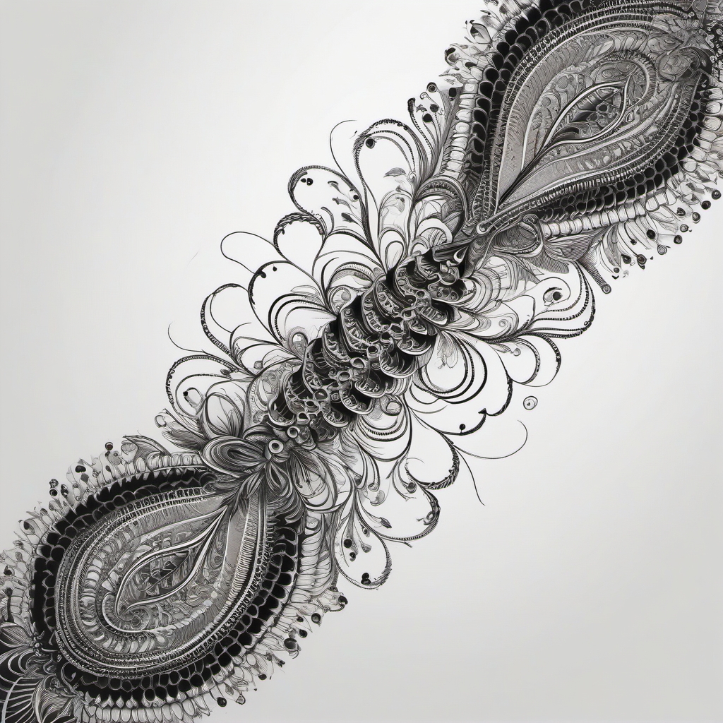 Centipede with intricate mandala patterns design: Fusion of symmetry and nature.  black white tattoo, white background