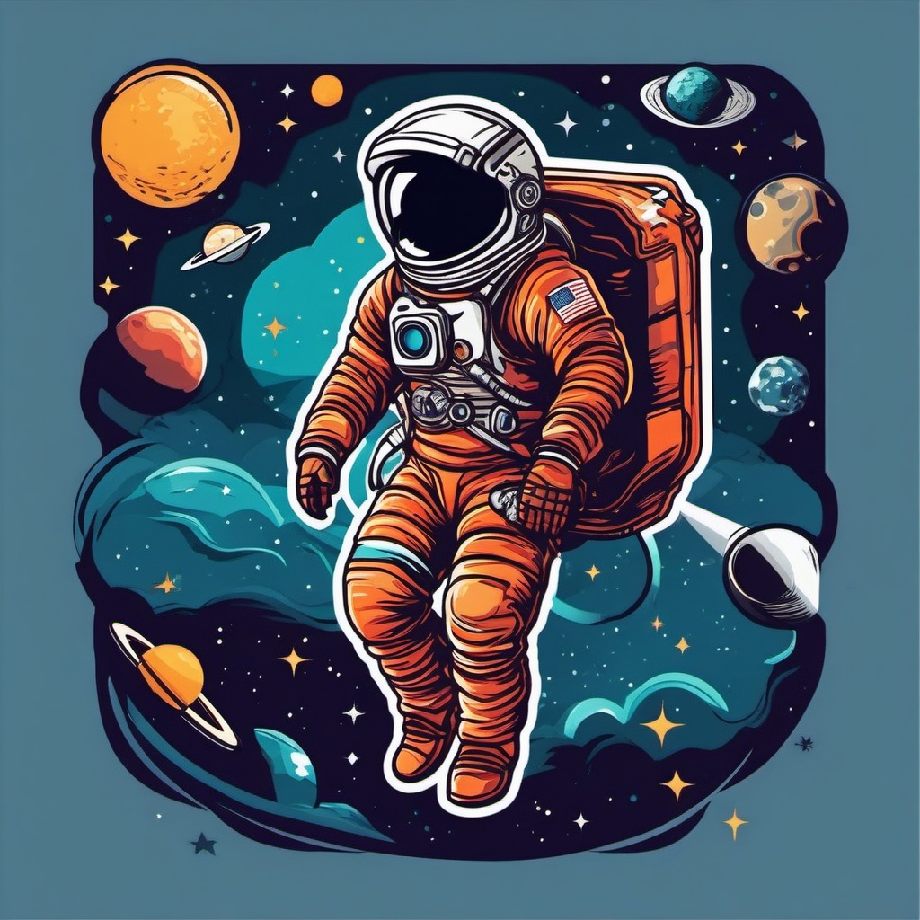 Space Exploration sticker- Astronaut's Cosmic Quest, , color sticker vector art