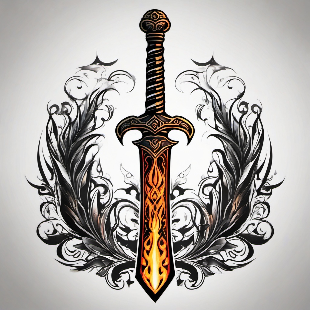 fire sword tattoo  simple color tattoo,white background