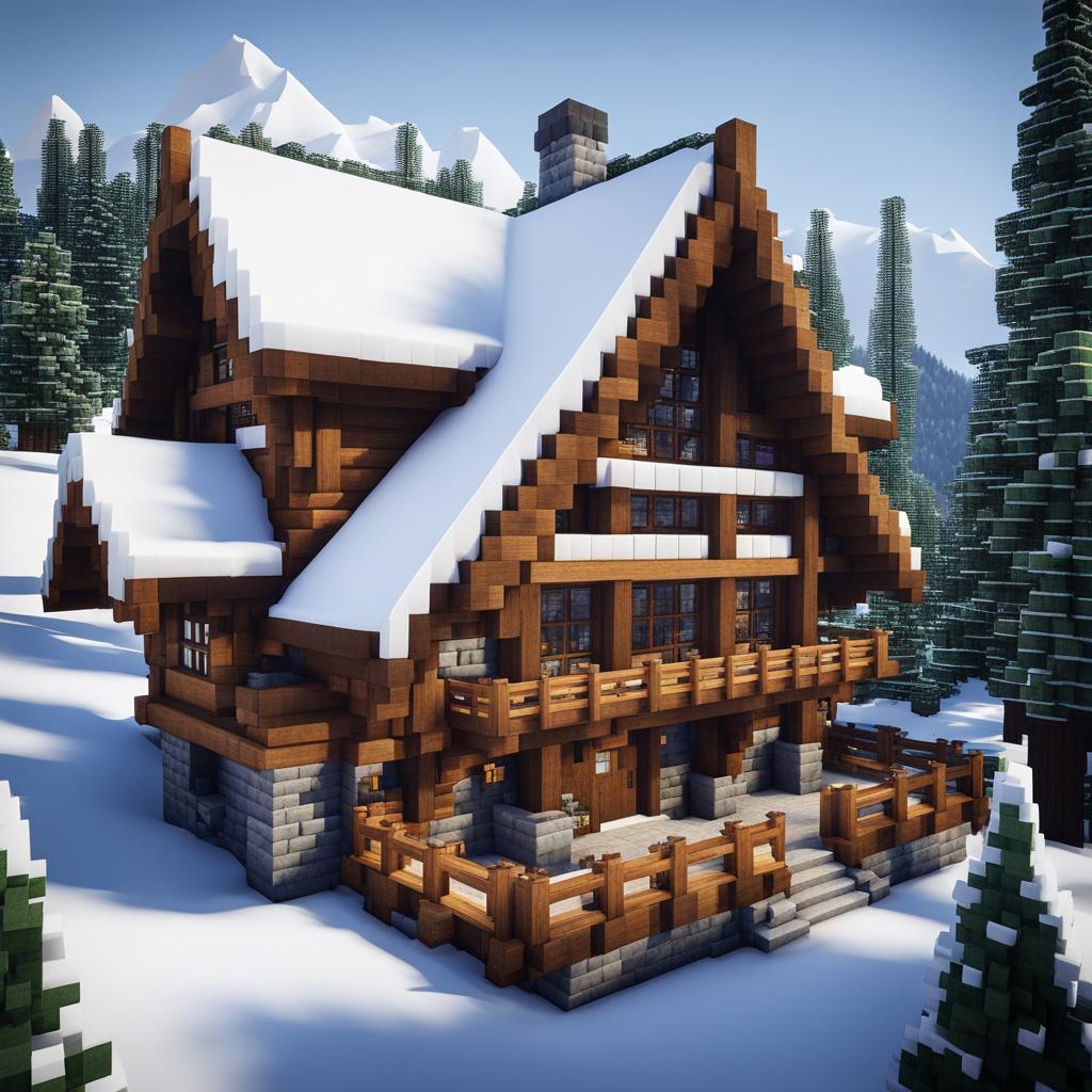 timber-framed lodge in a snowy mountain range - minecraft house design ideas minecraft block style