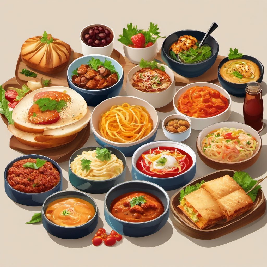 Food Clipart, A delectable spread of diverse cuisines. 