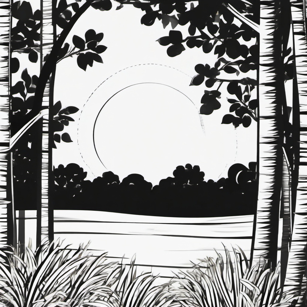 Sun clipart - peeking through trees  minimal rough sketch scribbles,doodles,black and white