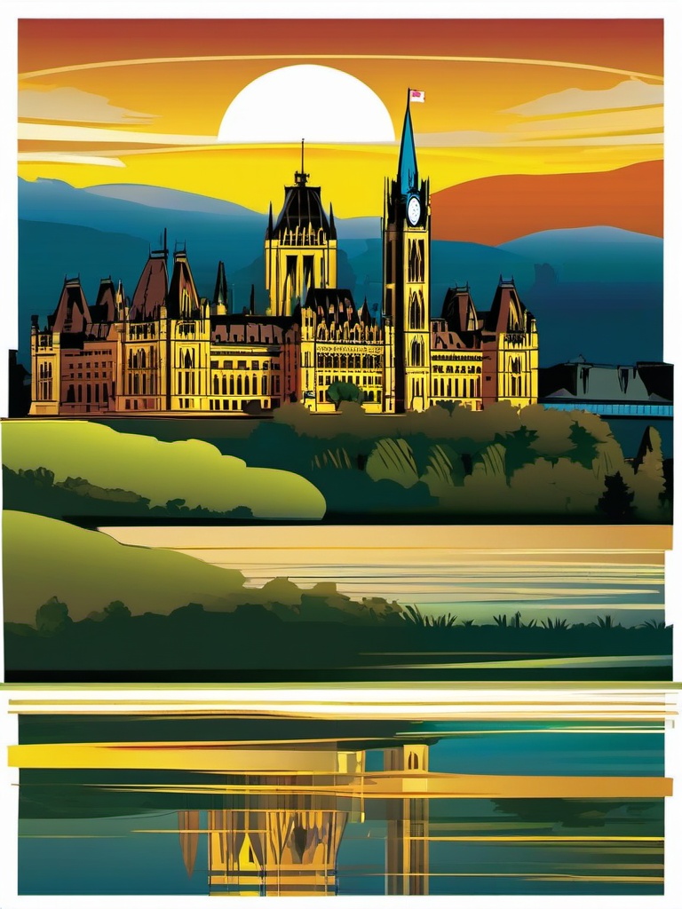 Ottawa clipart - Parliament Hill and Ottawa River,  color vector clipart