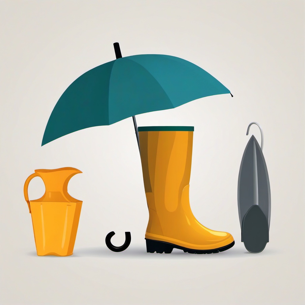 Umbrella clipart - umbrella next to a pair of rain boots  color,minimalist,vector clipart