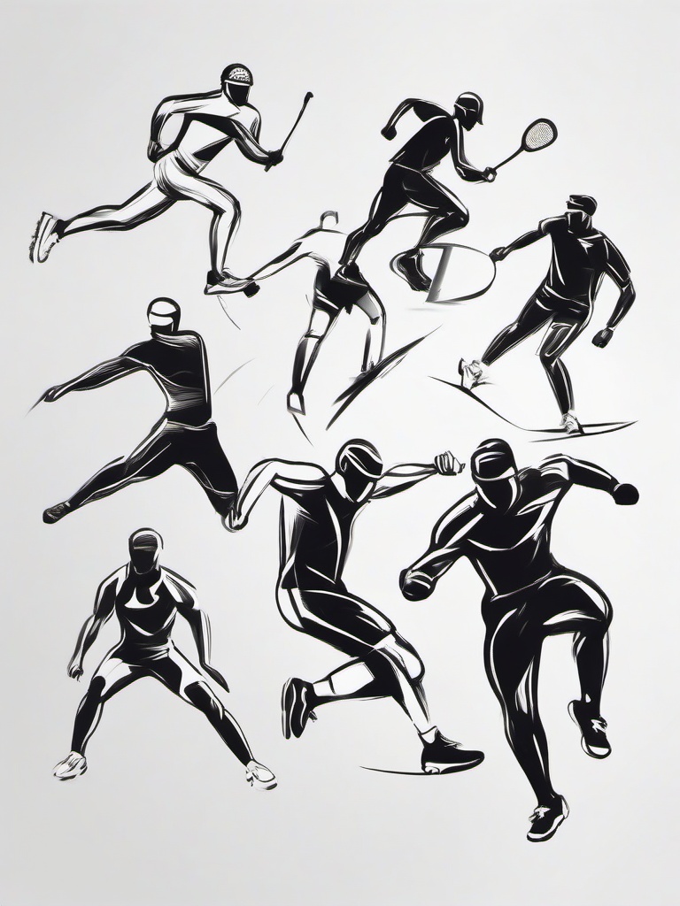 drawing of bodies in sports action  minimal rough sketch scribbles,doodles,black and white