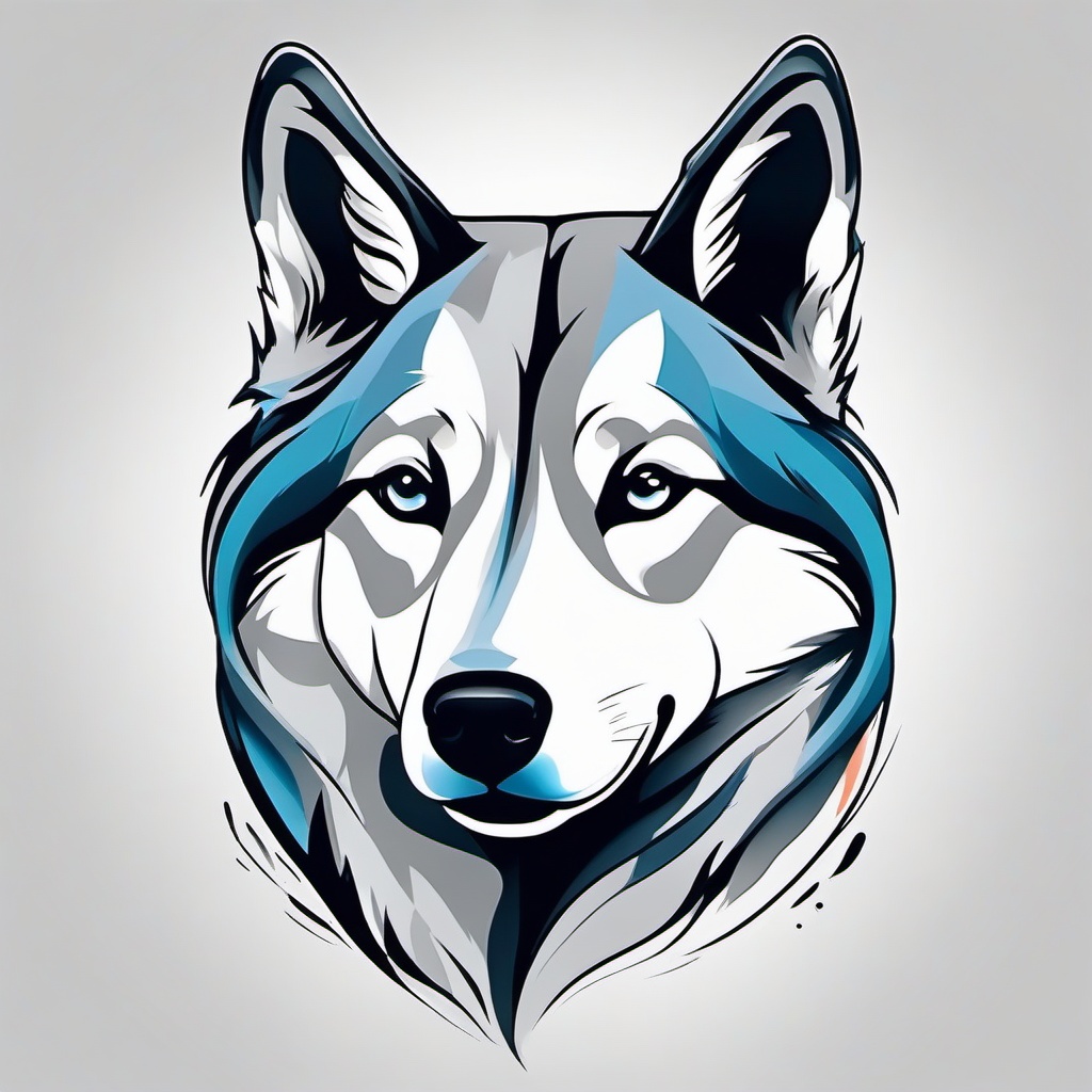 cute husky tattoo  simple color tattoo,minimal,white background