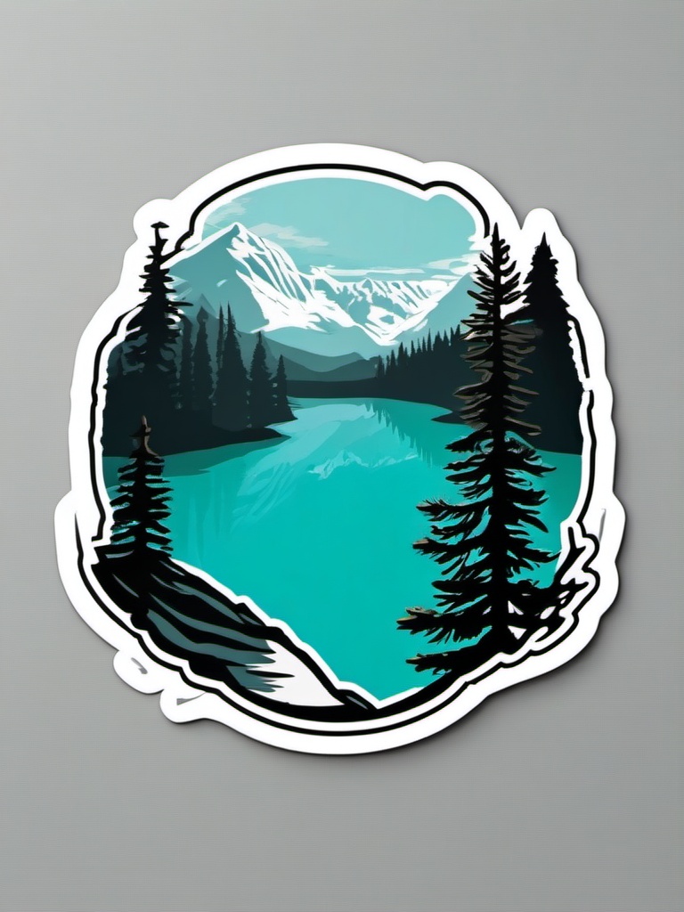 Banff Lakes sticker- Turquoise lakes surrounded by mountain vistas, , sticker vector art, minimalist design