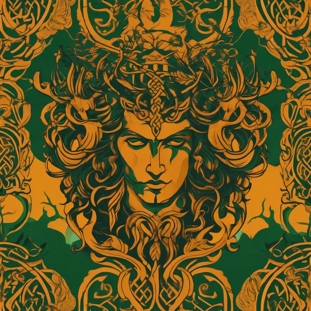 Cernunnos Tattoo-Bold and dynamic tattoo featuring Cernunnos, a Celtic god associated with nature, fertility, and the wilderness.  simple color vector tattoo
