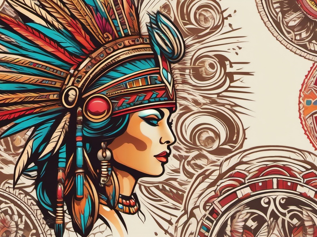 aztec headdress tattoo  simple vector color tattoo