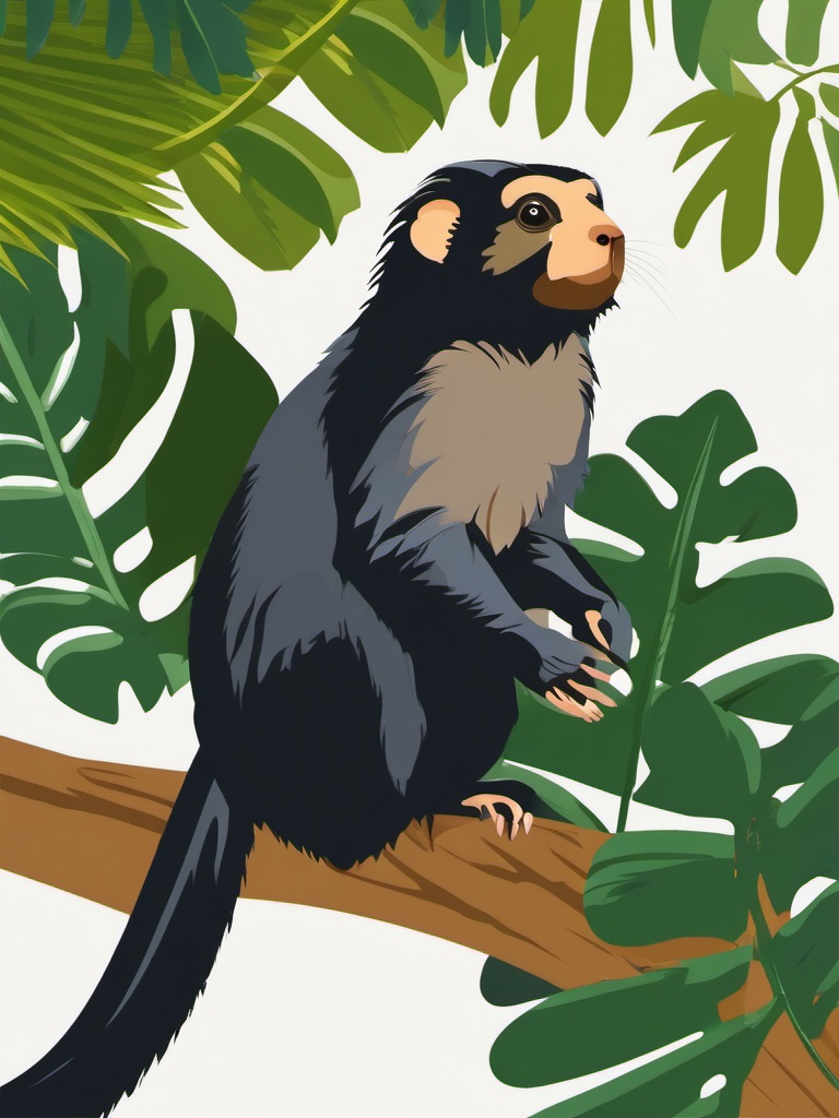 Common Marmoset Clip Art - Common marmoset in the rainforest,  color vector clipart, minimal style