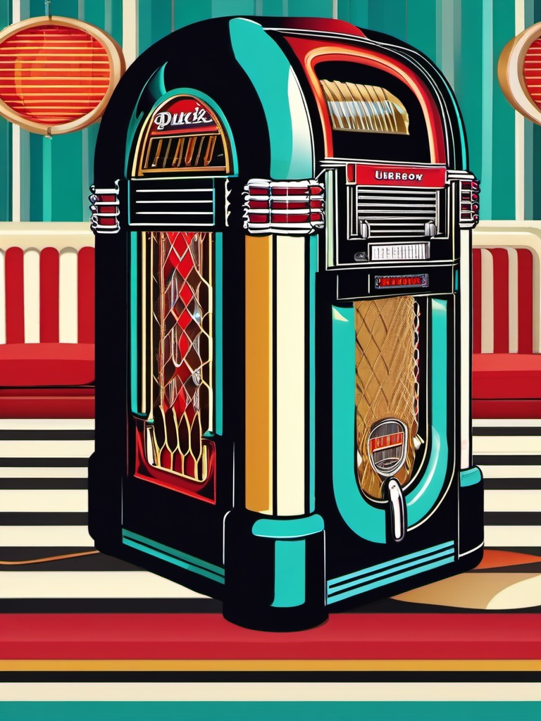 Jukebox and Diner - Combine the retro charm of jukeboxes and diners in your t-shirt. , vector art, splash art, retro t shirt design