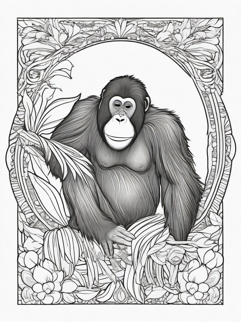 Orangutan Coloring Pages - Red Haired Swinging Ape  black outline printable coloring page