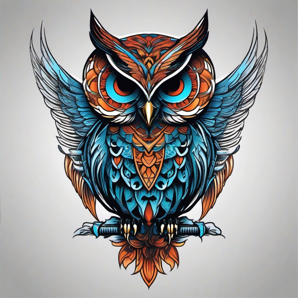 Skeleton Owl Tattoo - Blend mystique with an edgy touch in a skeleton owl-themed tattoo.  simple color tattoo,vector style,white background