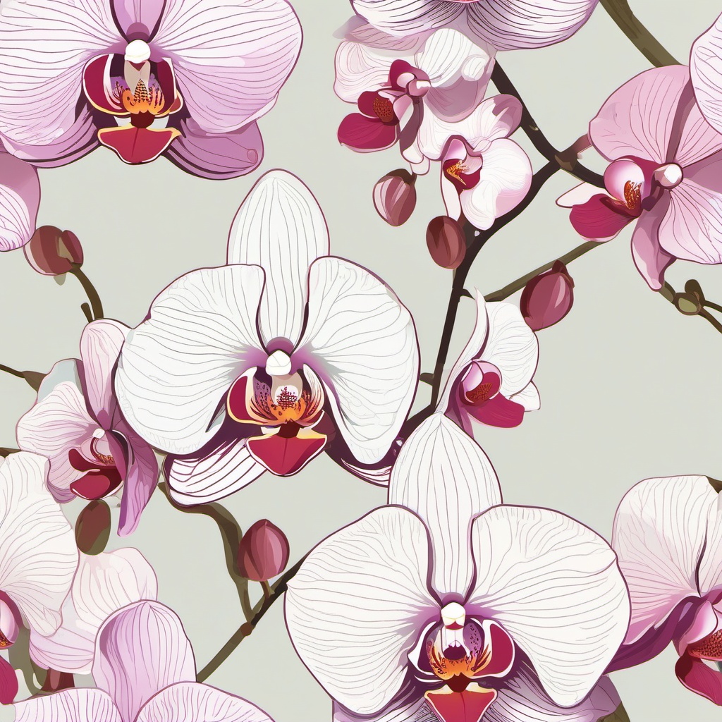 Phalaenopsis Orchid Clip Art - Delicate phalaenopsis orchid blooms,  color vector clipart, minimal style