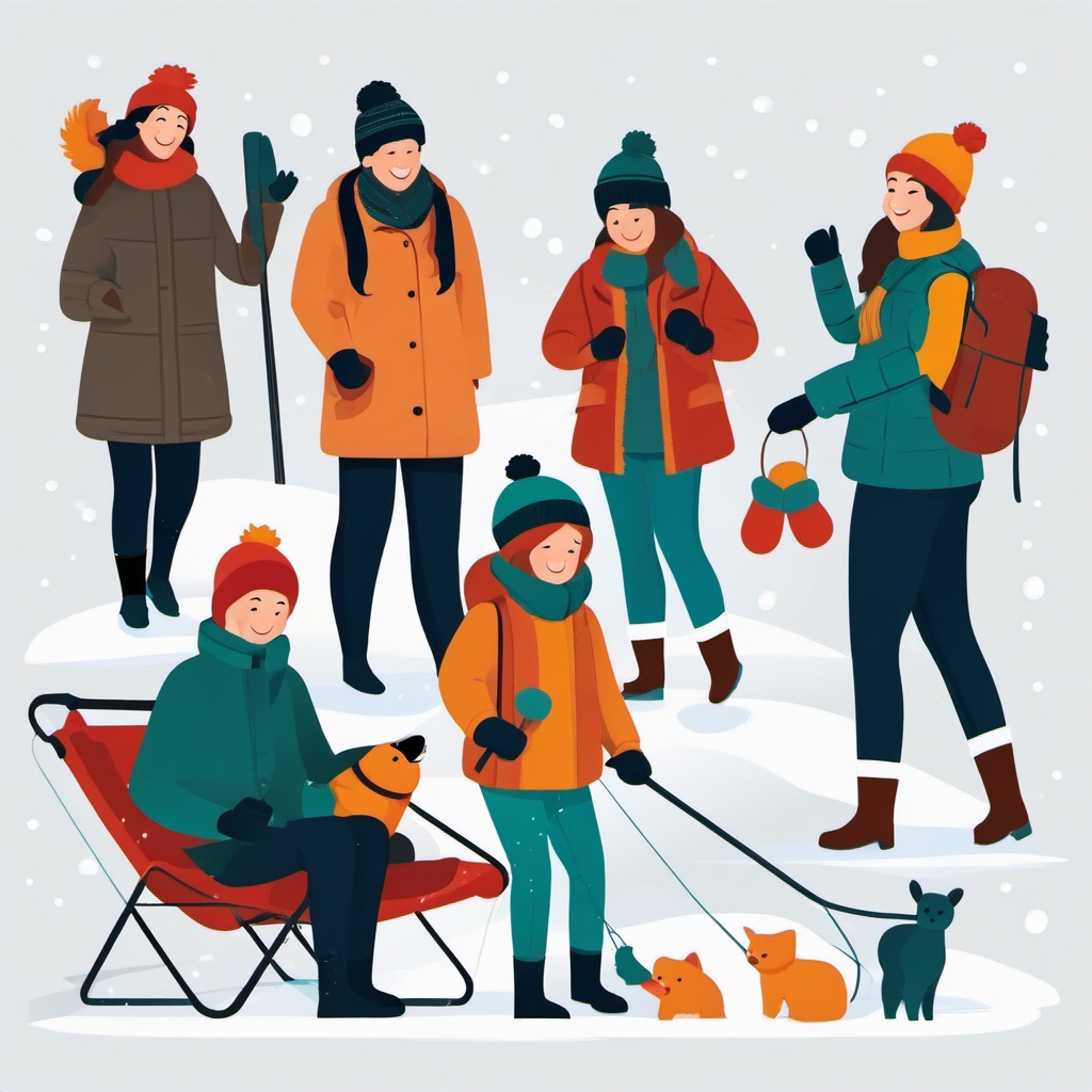 Winter Family Time clipart - Family activities in the winter, ,vector color clipart,minimal