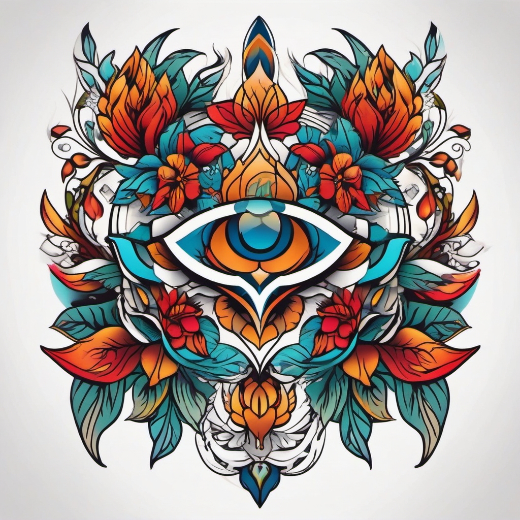 Neo Traditional Tattoo-neo-traditional tattoo featuring bold colors, detailed linework, and a contemporary twist on traditional themes. Colored tattoo designs, minimalist, white background.  color tatto style, minimalist design, white background