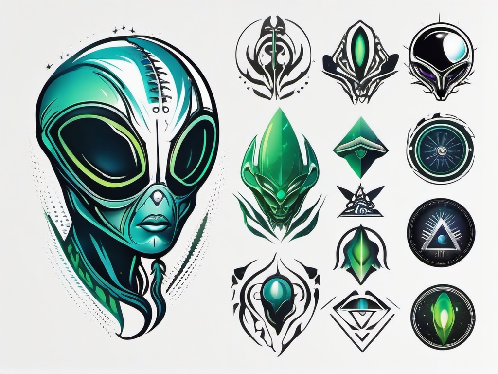 Alien Workshop Tattoo - Immerse yourself in creativity with alien-themed tattoos from the workshop.  simple color tattoo,vector style,white background