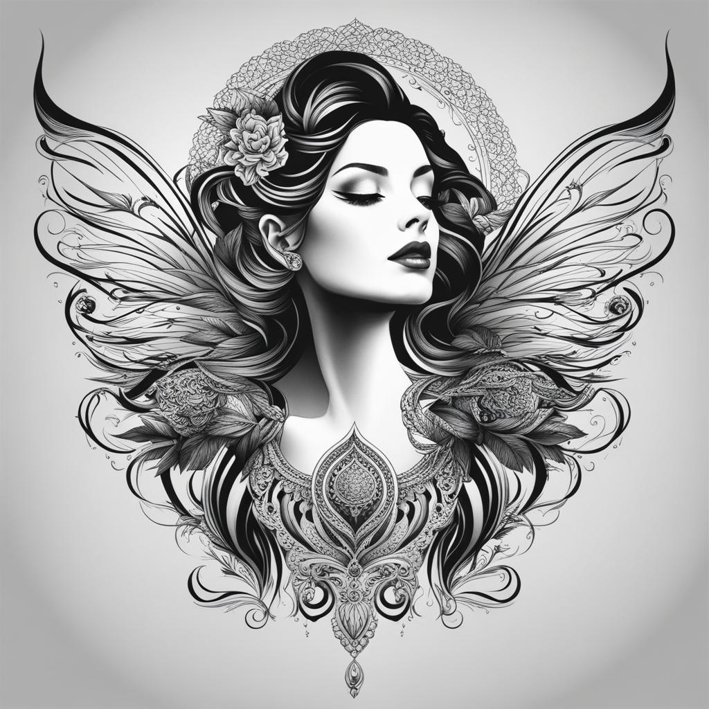 neck tattoos for women black and white design 