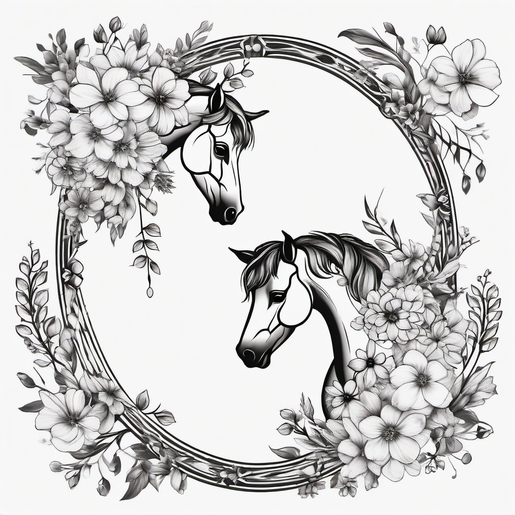 horse shoe with flowers tattoo  simple tattoo,minimalist,white background