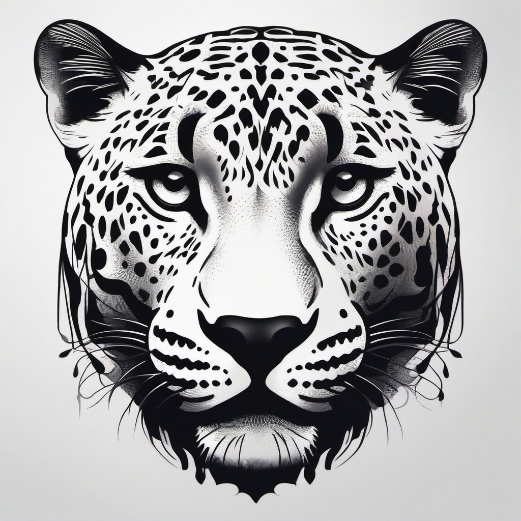 black jaguar tattoo  minimal color tattoo, white background