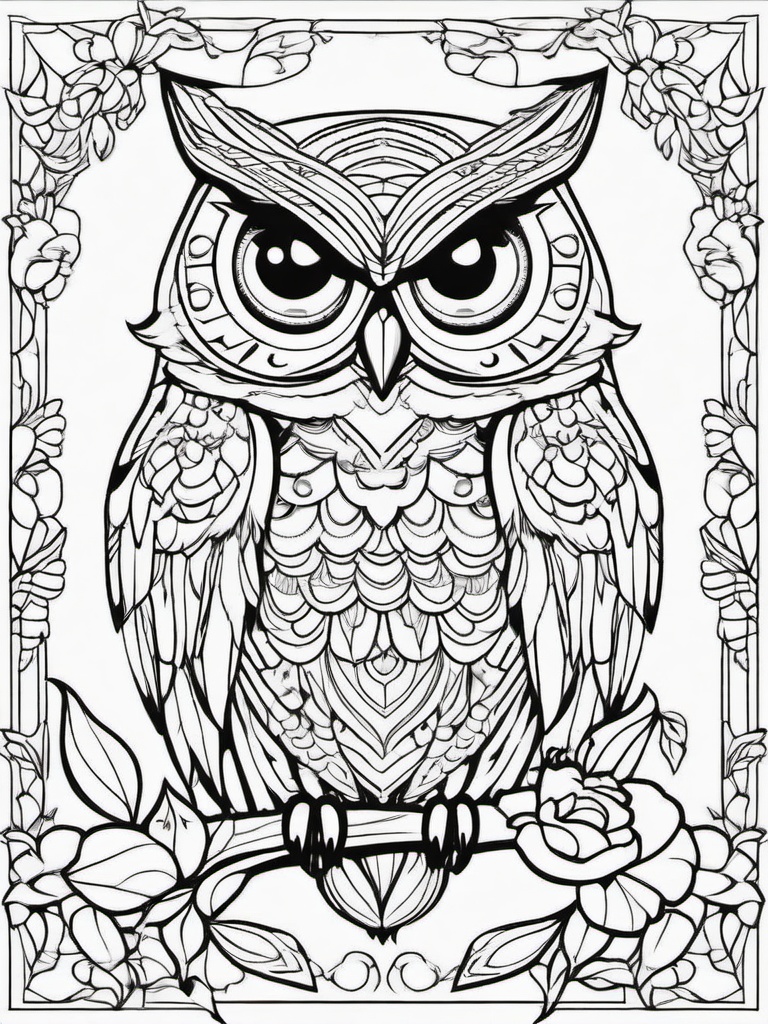 Owl Coloring Pages - Owl with a flower  simple coloring pages