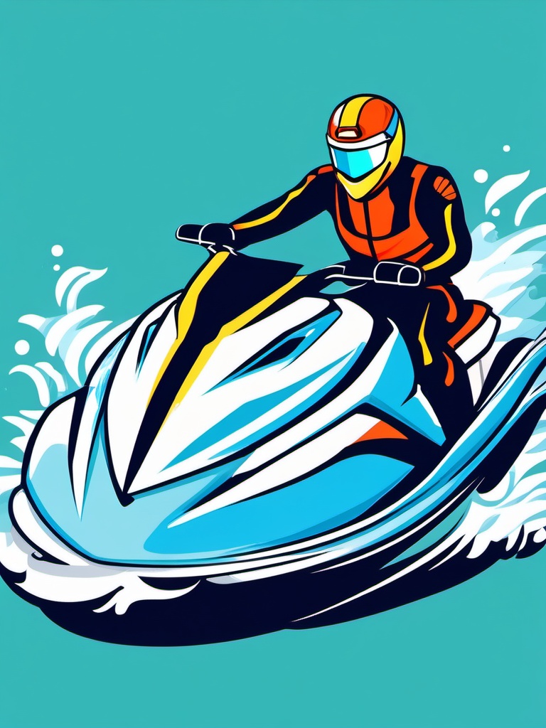 Jet Ski Clipart - A jet ski racing on the water.  color vector clipart, minimal style