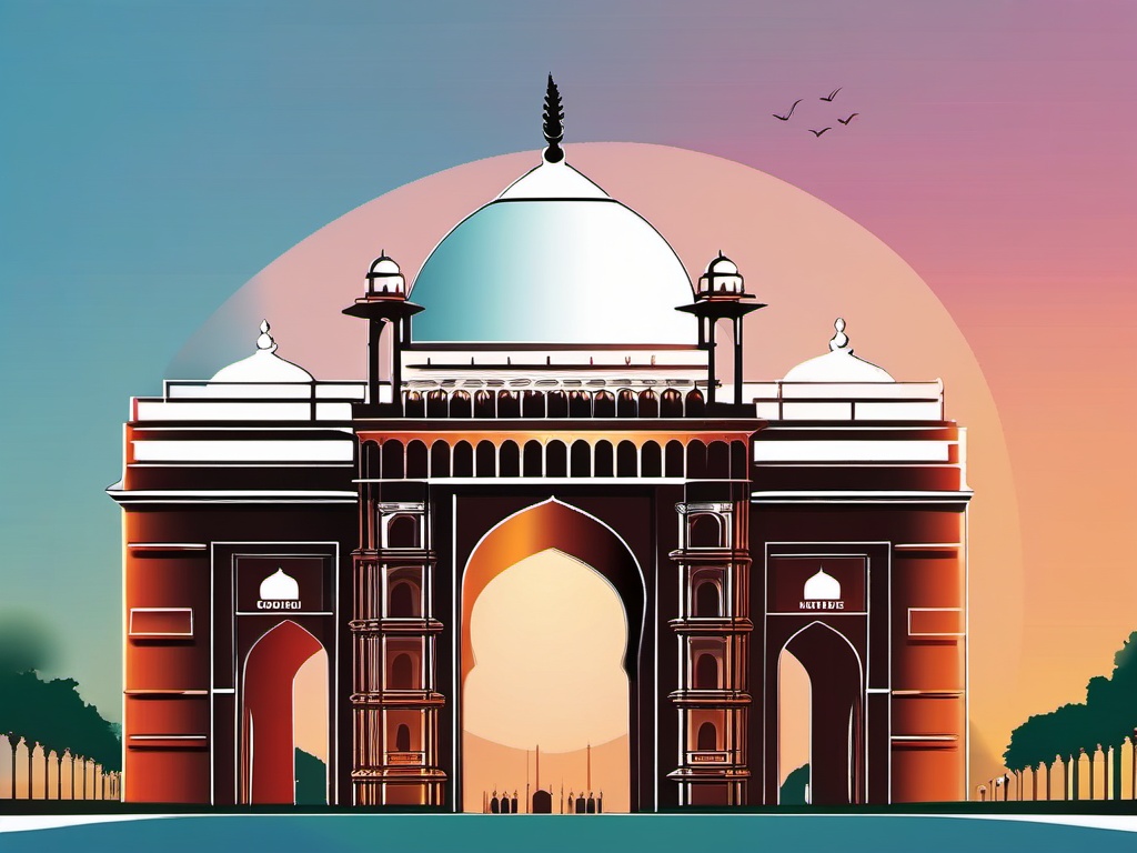 New Delhi clipart - India Gate and Jama Masjid in India,  color clipart, vector art