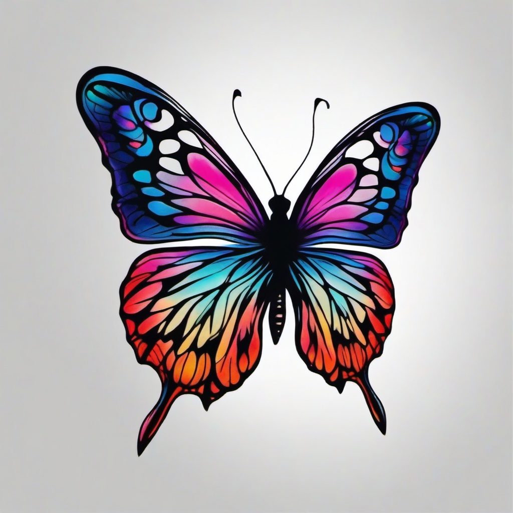 trippy butterfly tattoo  simple color tattoo, minimal, white background