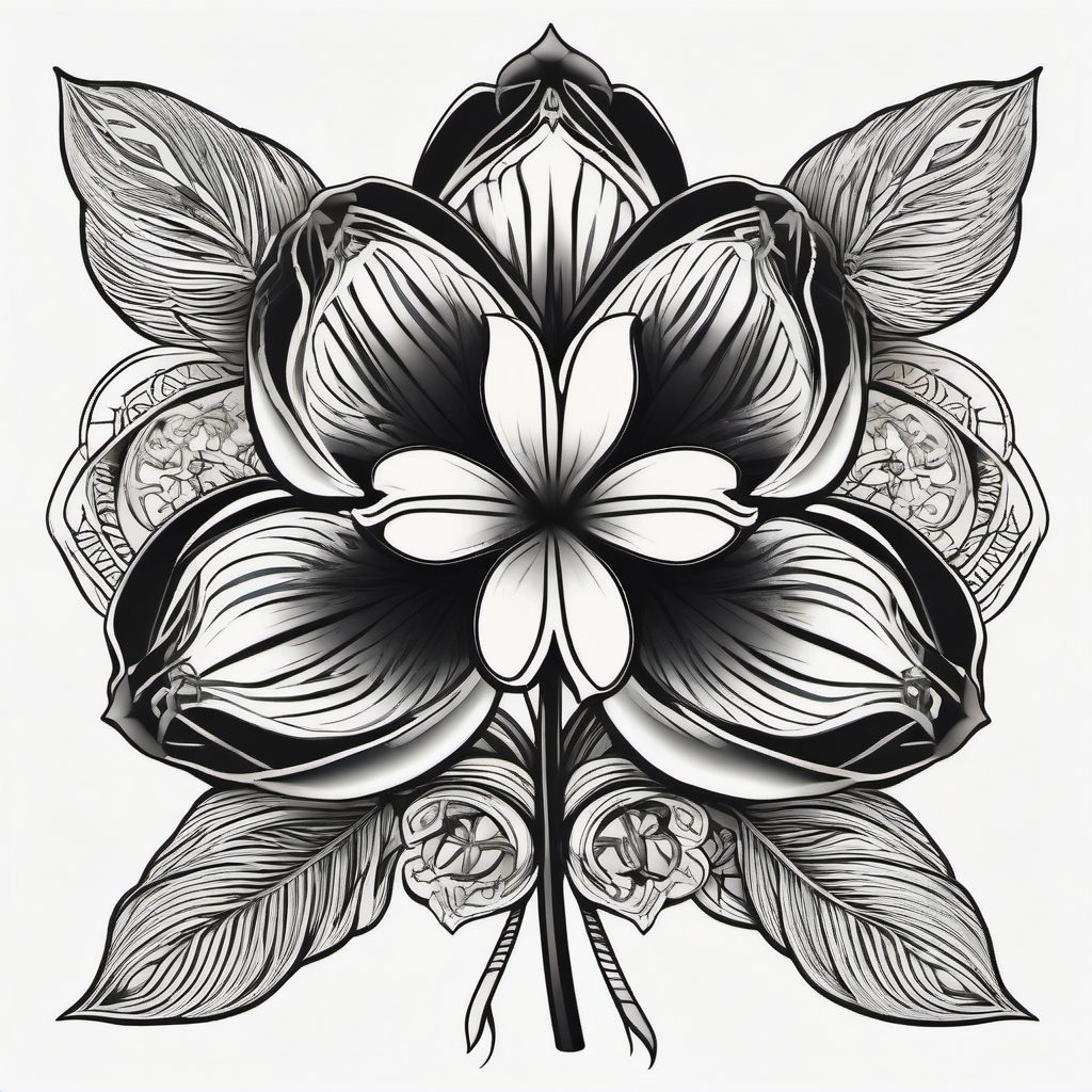 Clover tattoo: A timeless emblem of luck, prosperity, and nature's charm.  black white tattoo, white background