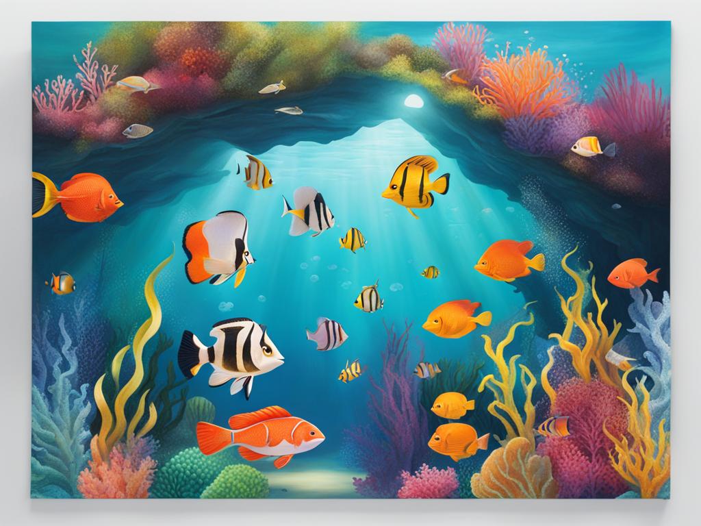 underwater wonderland - create an artwork that explores the vibrant and surreal world beneath the sea. 