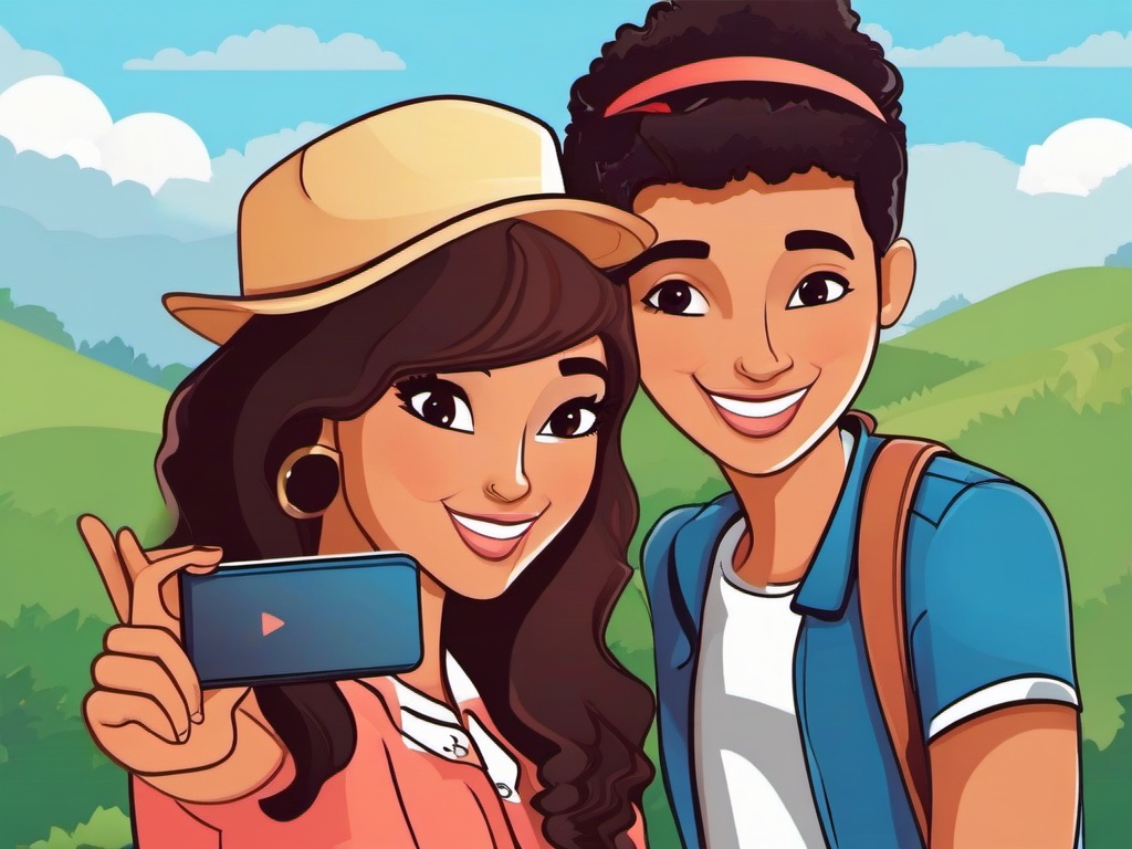 Friends clipart - friends taking a selfie together  