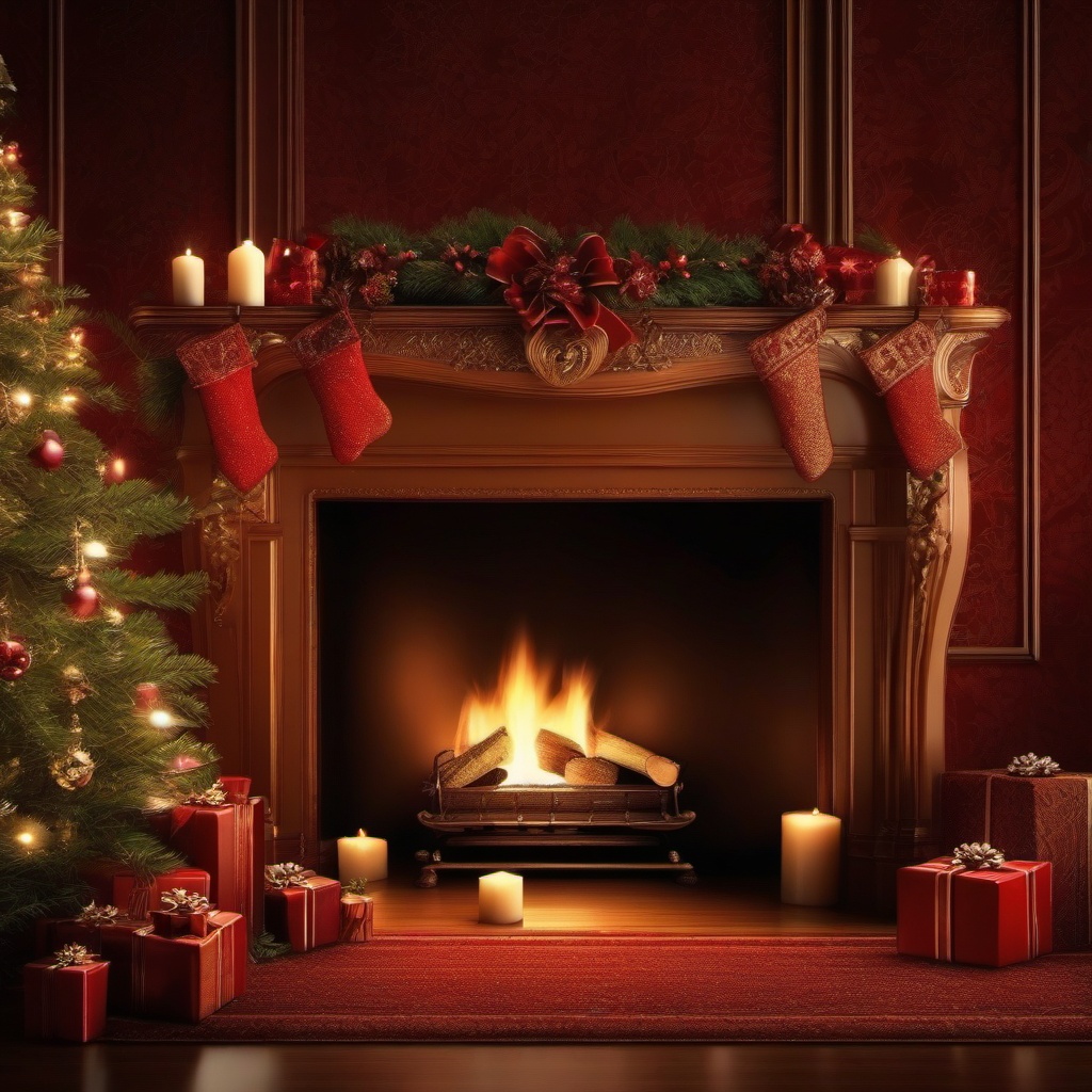 Intimate Fireside Christmas Background intricate details, patterns, wallpaper photo