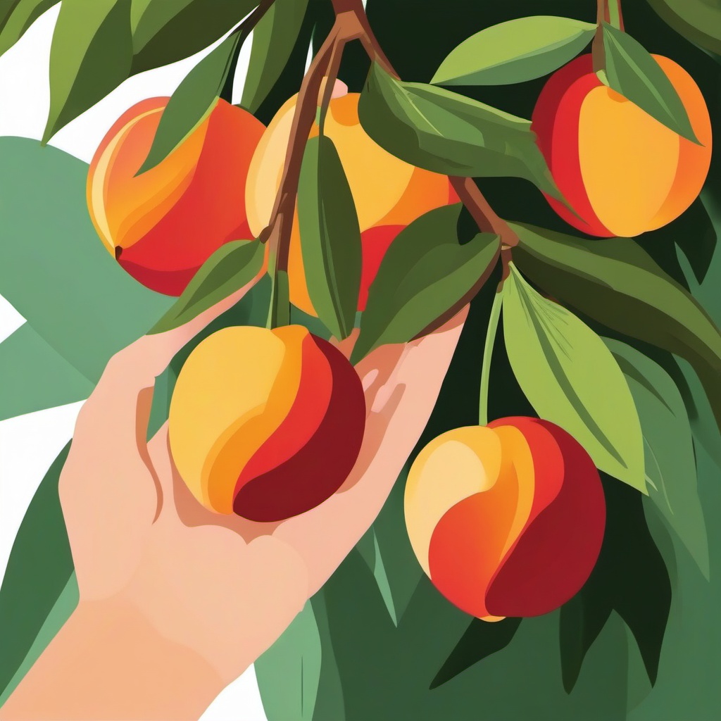 Nectarine Picking Clipart - Hand picking ripe nectarines.  color vector clipart, minimal style