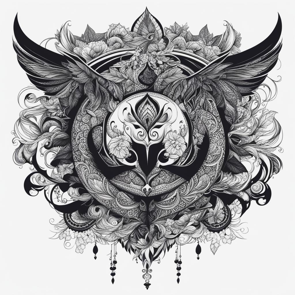 hip tattoo black and white design 