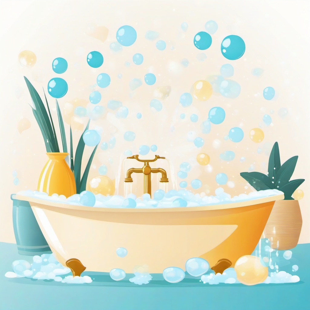 Bath with bubbles in the air clipart.  vector style illustration, white background