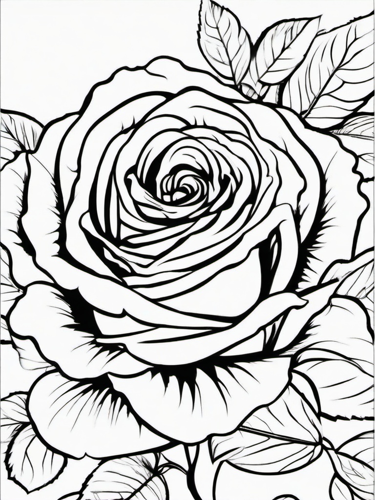 Rose Coloring Pages - Single rose with delicate petals and thorns  simple coloring pages