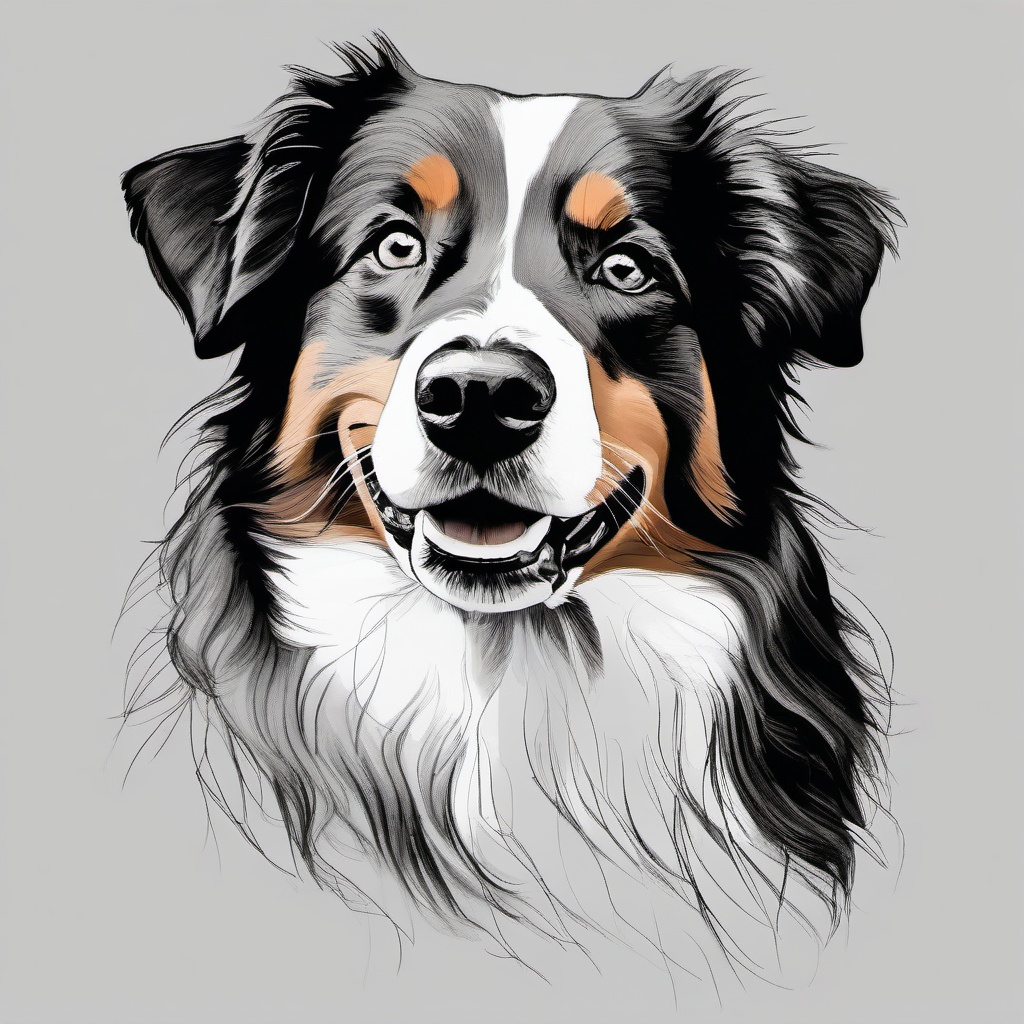 drawing of a Australian Shepherd dog  minimal rough sketch scribbles,doodles,black and white