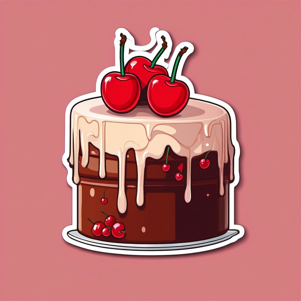 Cake Slice with Cherry Sticker - Cake slice adorned with a cherry, ,vector color sticker art,minimal