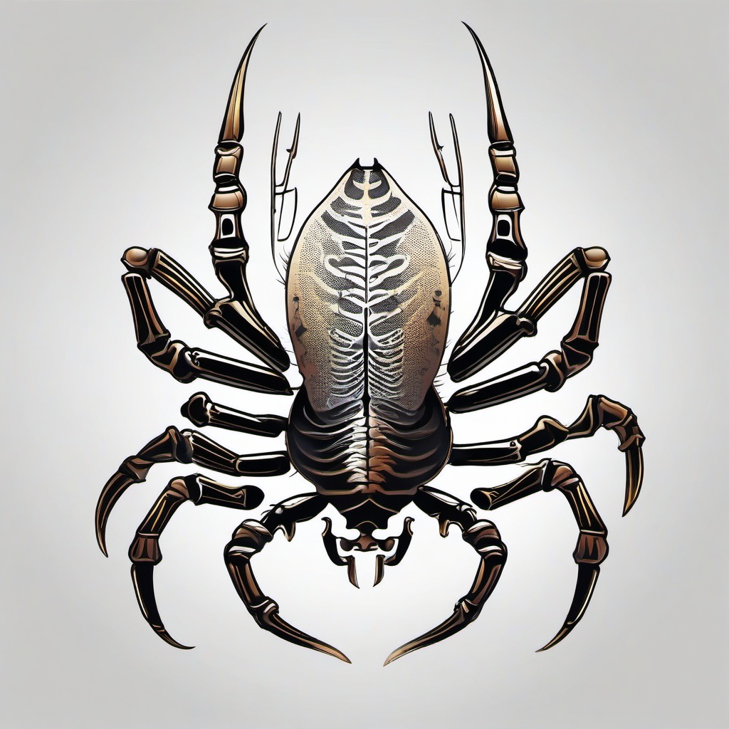 Skeleton Scorpion Tattoo - Explore the intriguing and symbolic aspects of scorpions with a tattoo featuring a skeletal or anatomical representation.  simple vector color tattoo,minimal,white background